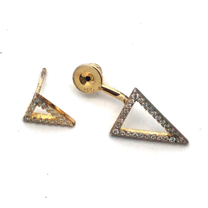 925 Sterling Silver Round Cubic Zirconia Modernist Drop Stud Earrings