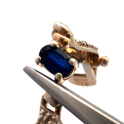 Designer DL 925 Sterling Silver Gold Vermeil Oval Blue CZ Leaves Tennis Bracelet