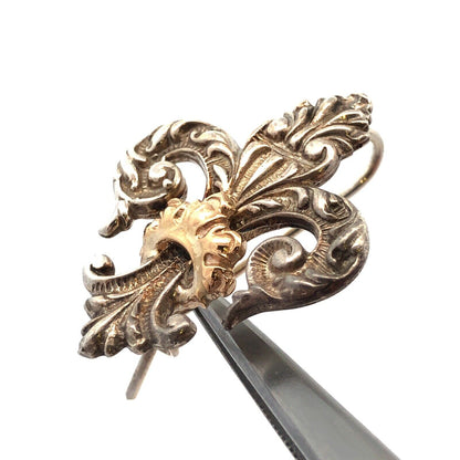 925 Sterling Silver 14K Yellow Gold Fleur De Lis Statement Stud Earrings