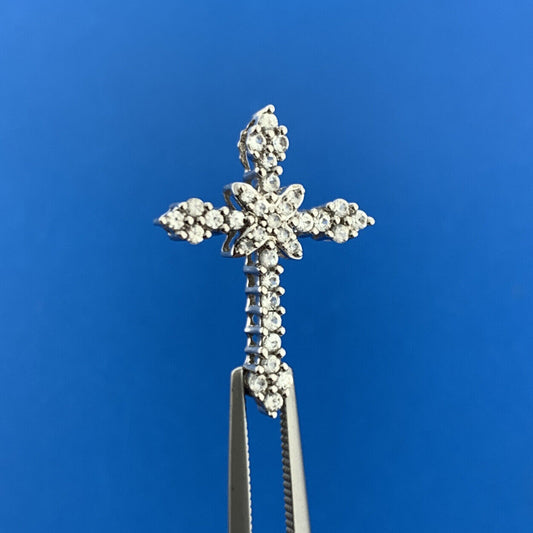 Exquisite 925 Sterling Silver Diamond Cross Religious Communion Easter Pendant