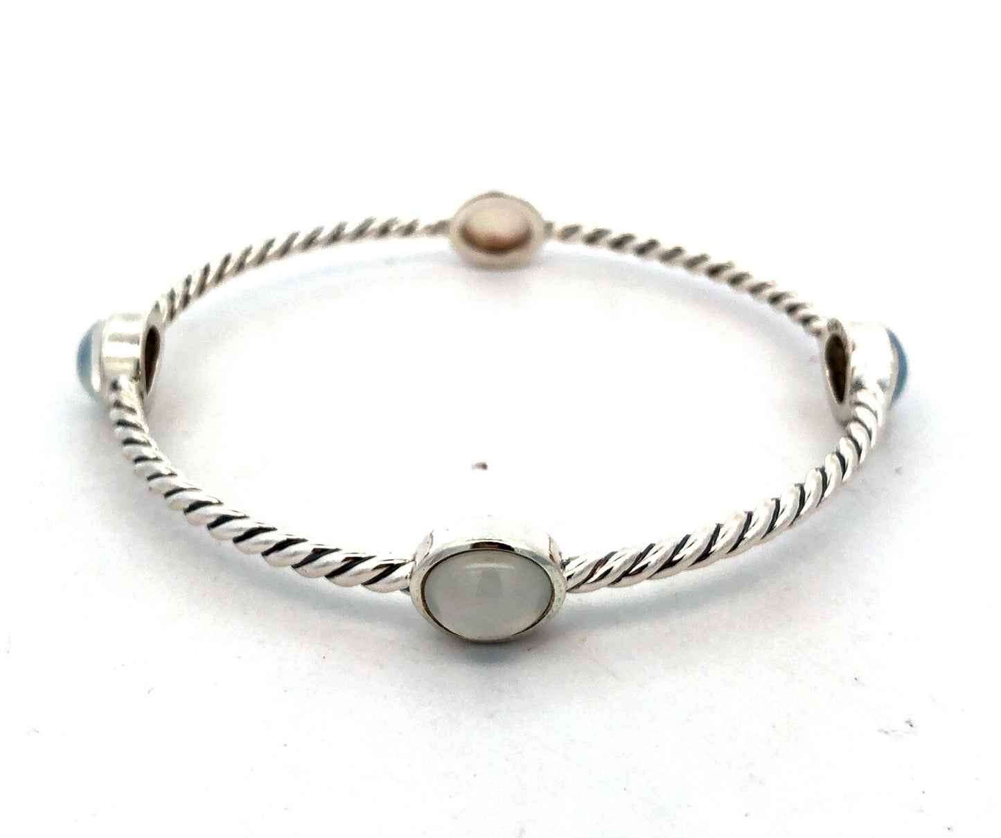 925 Sterling Silver David Yurman Classic Cable Moonstone Station Bracelet