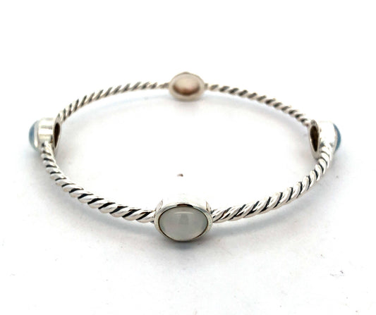 925 Sterling Silver David Yurman Classic Cable Moonstone Station Bracelet
