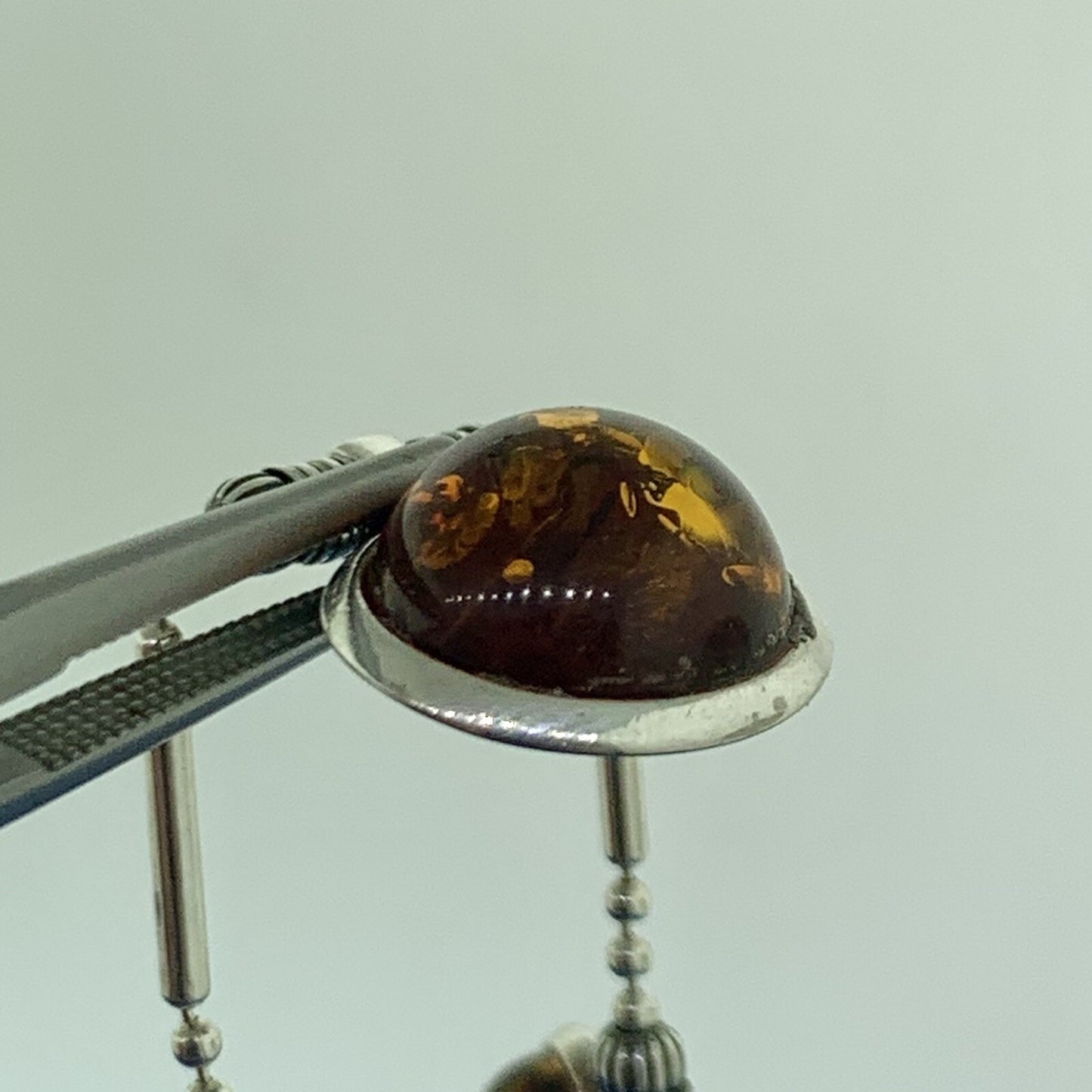 925 Sterling Silver Amber Cabochon Station Necklace