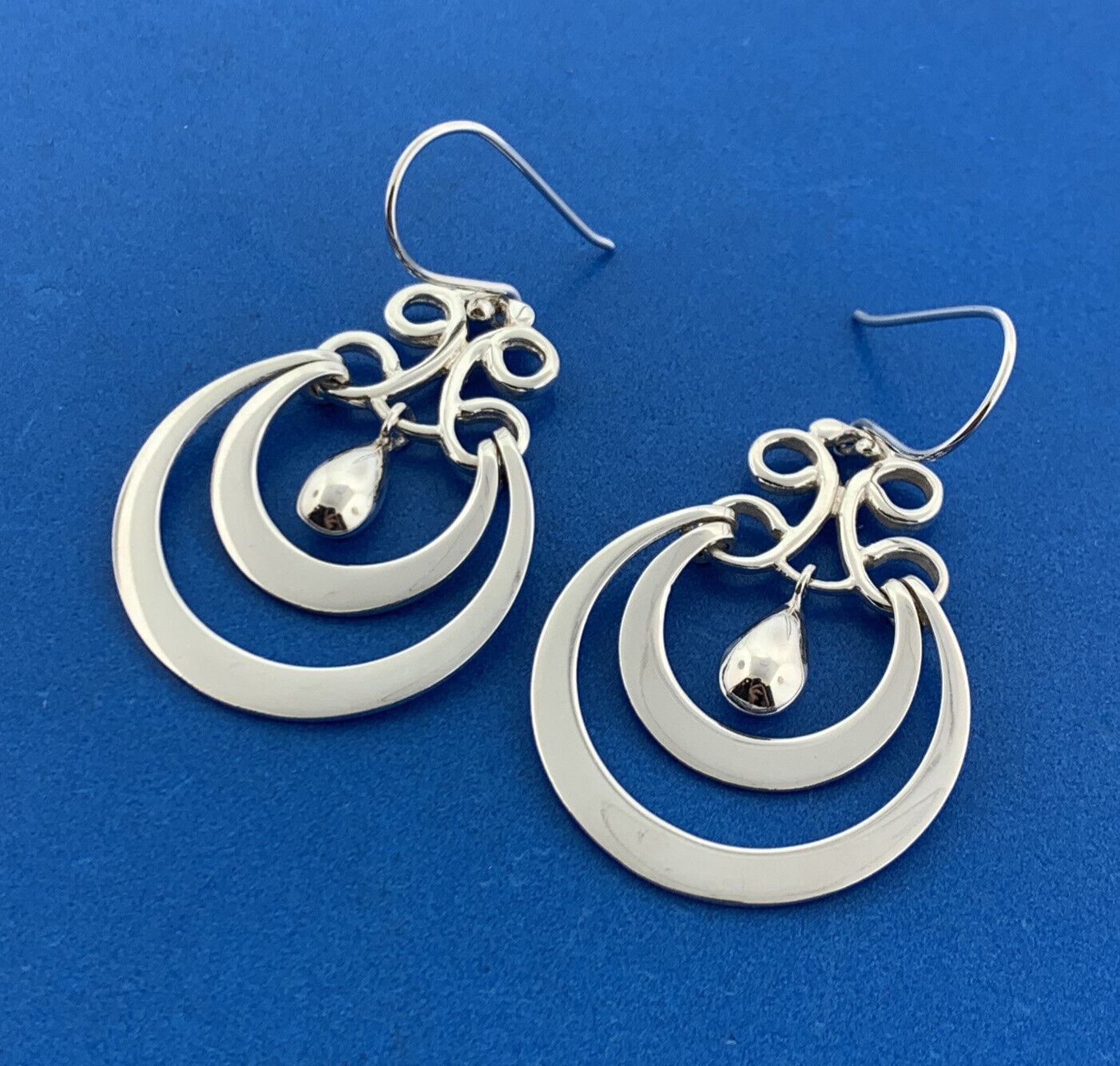 Designer ATI Mexico Sterling Silver Double Hoop Dangle Drop Statement Earrings