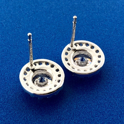 Stunning 925 Sterling Silver Cubic Zirconia Solitaire Halo Bridal Stud Earrings