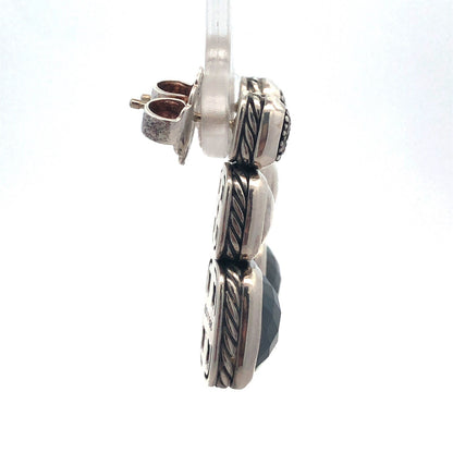 David Yurman 925 Sterling Silver Albion Cushion Cut Hematite Diamond Earrings