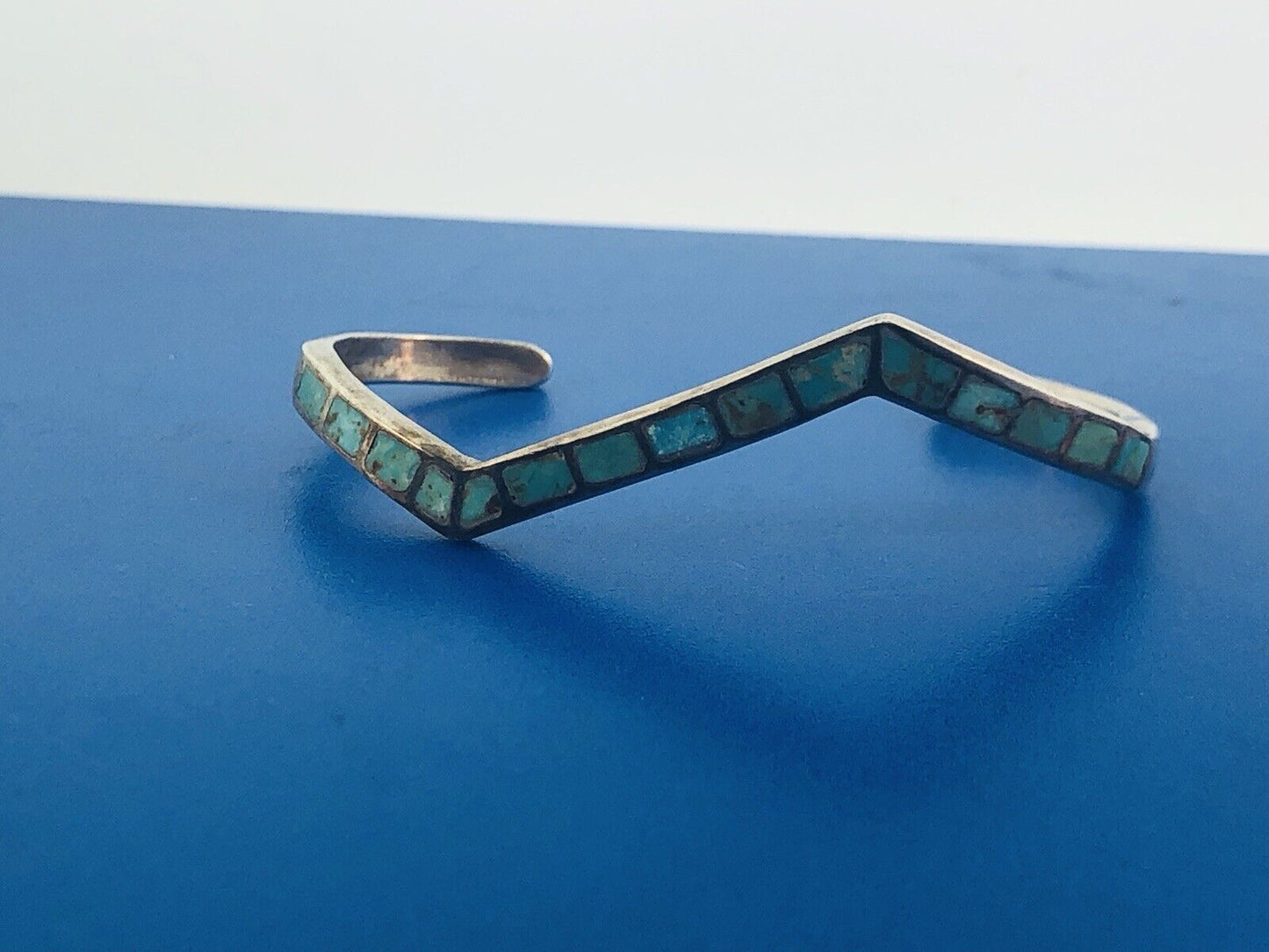Vintage Native American 925 Sterling Silver Turquoise Modernist Cuff Bracelet