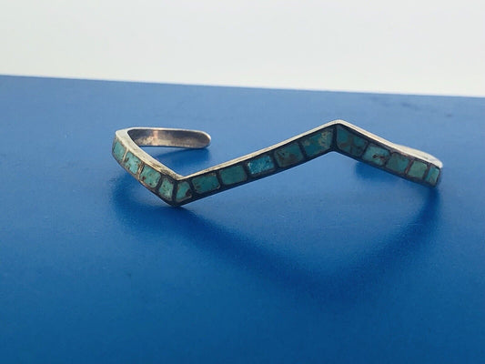Vintage Native American 925 Sterling Silver Turquoise Modernist Cuff Bracelet