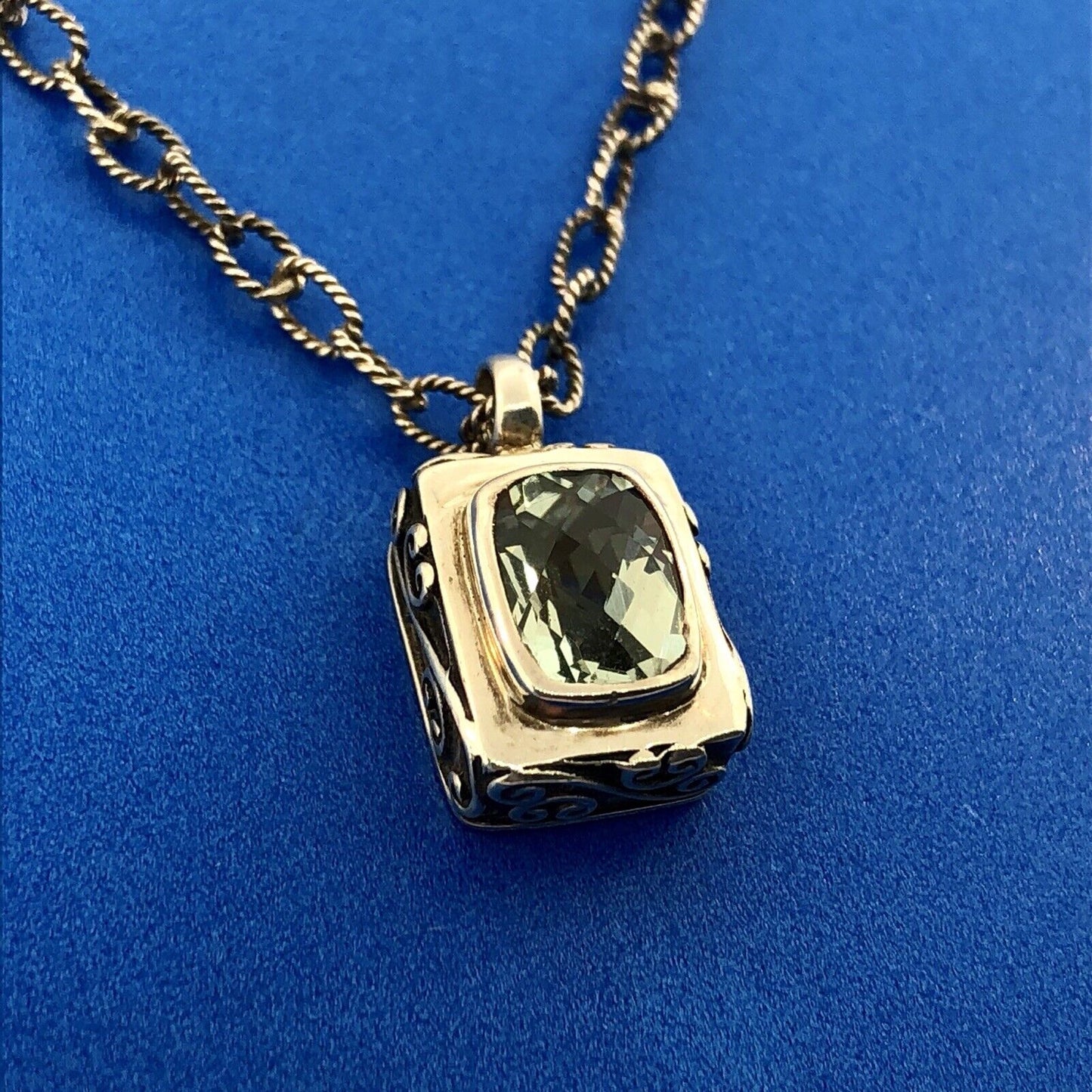 Sara Blaine Sterling Silver 925 Signature Lace Green Amethyst Designer Necklace