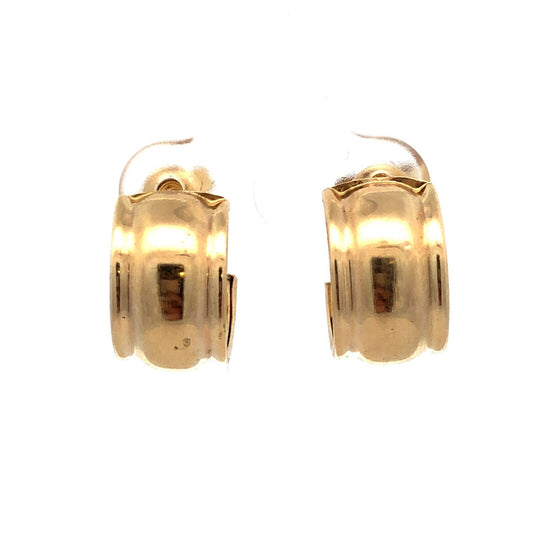 14K Yellow Gold Designer Statement Fluted Textured Round Huggy Hoop Earrings