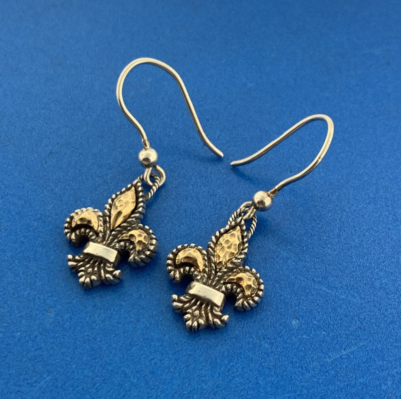 Philip Gavriel 925 Sterling Silver 18K Gold Yellow Fleur De Lis Dangle Earrings