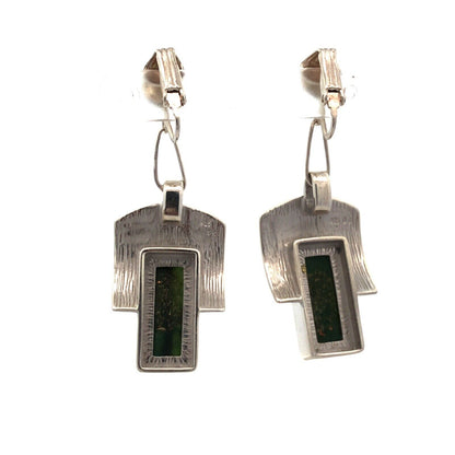 Designer Sterling Silver Chrysoprase Panel Modernist Statement Clip On Earrings