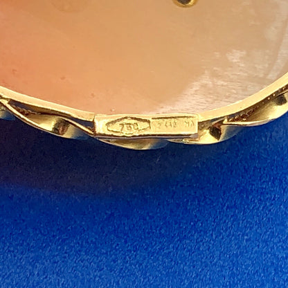 Victorian 14K Yellow Gold Oval Carved Cameo Diamond Accent Pin Brooch Pendant