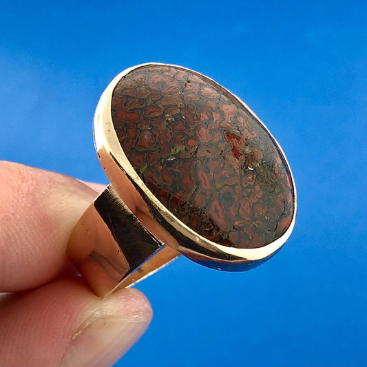 Modernist 14K Yellow Gold Oval Red And Black Gemstone Statement Cocktail Ring