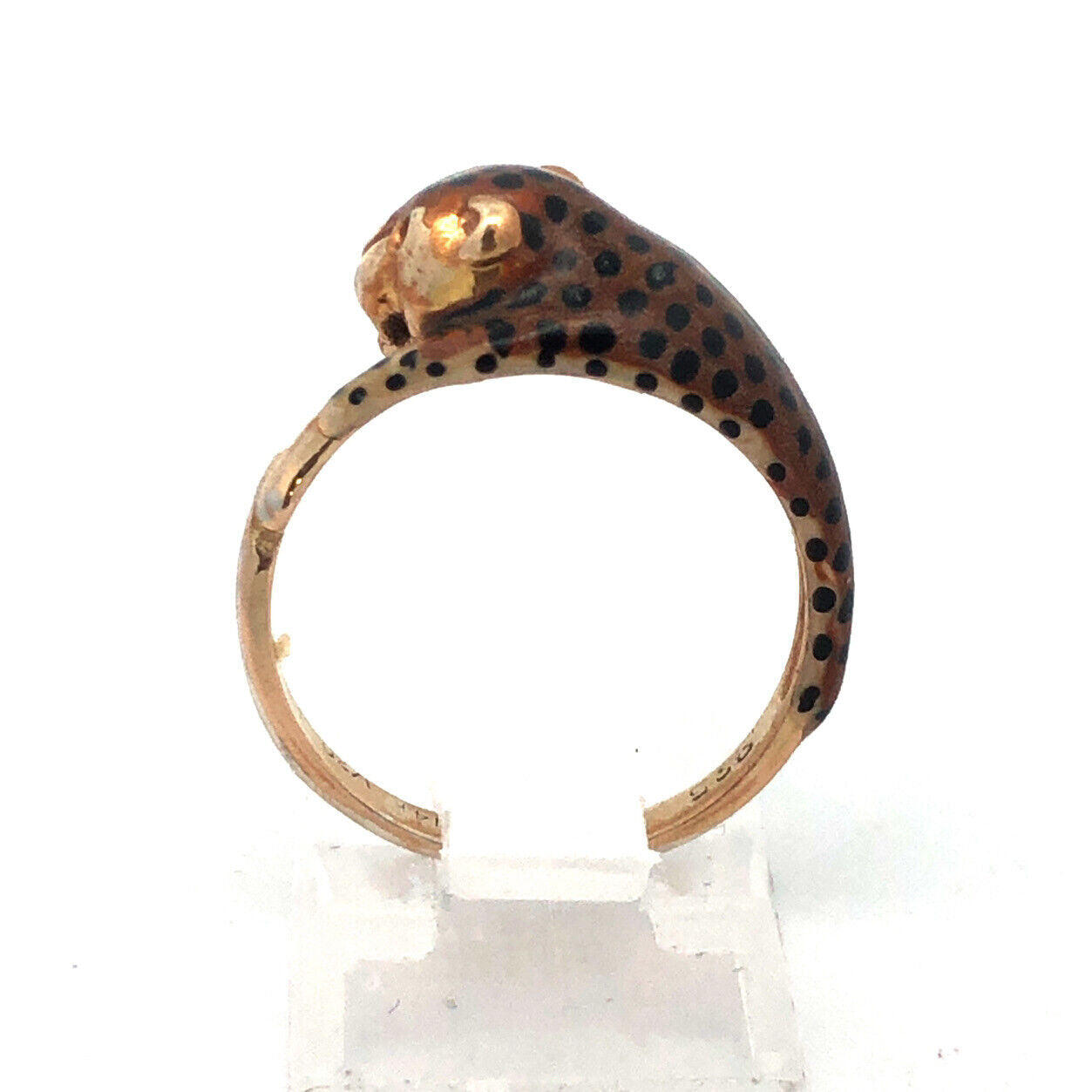 Designer SLC 925 Sterling Silver Yellow Gold Enamel 3D Cheetah Ring