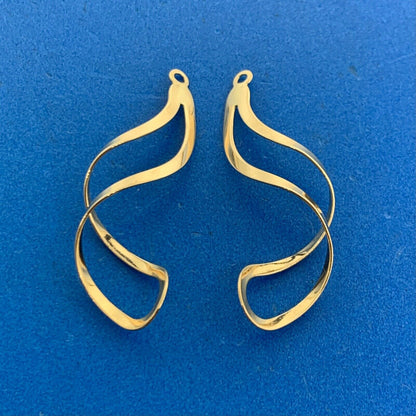 Designer 14K Yellow Gold Modernist Flame Wave Twist Stud Earring Jackets