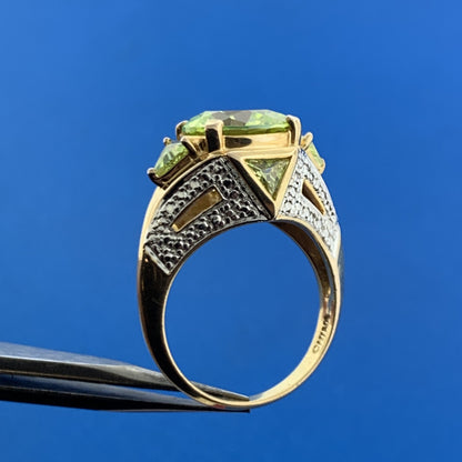 Designer 925 Sterling Silver Vermeil Chartreuse Cubic Zirconia Statement Ring