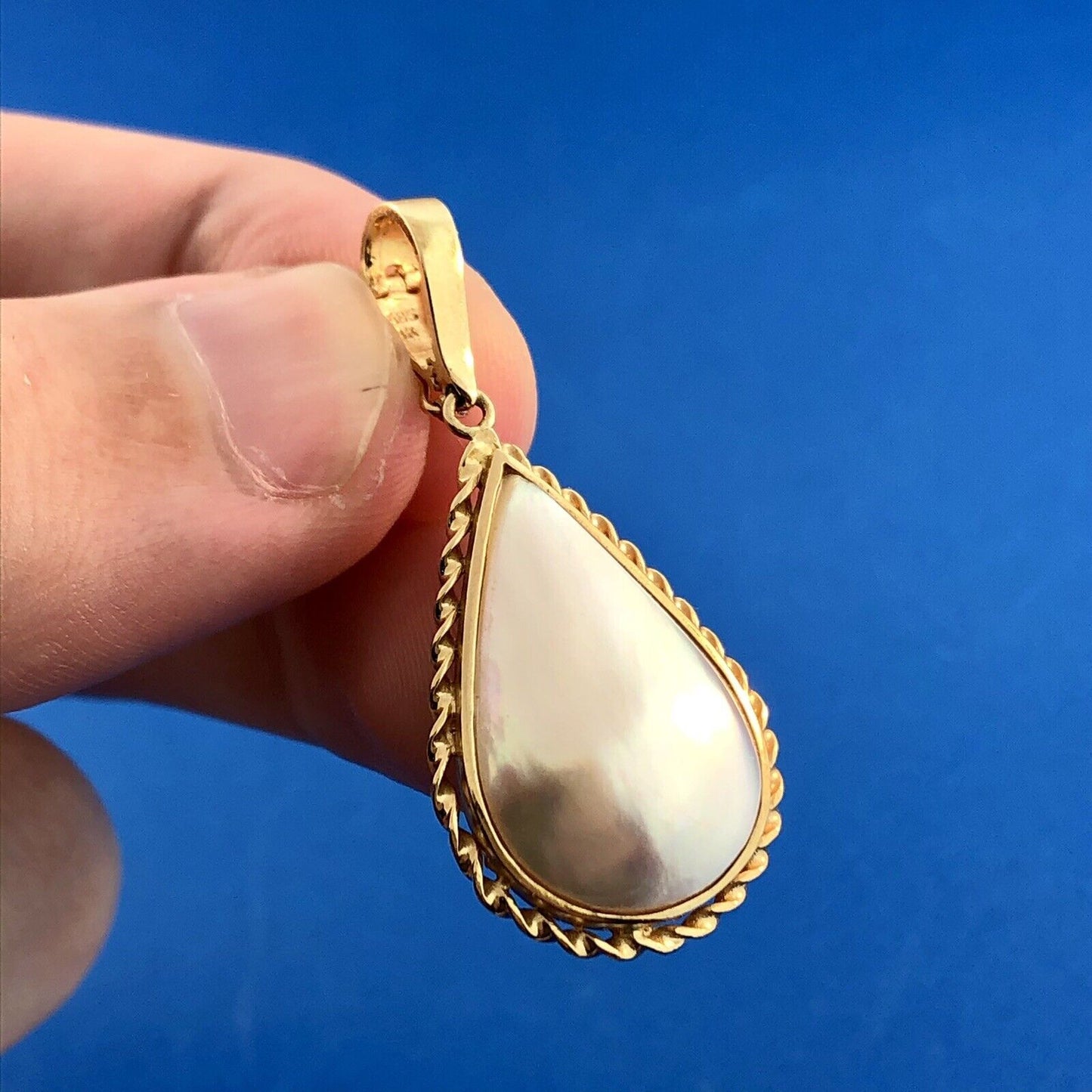 Vintage Designer 14k Yellow Gold 585 Teardrop Pearl Estate Pendant