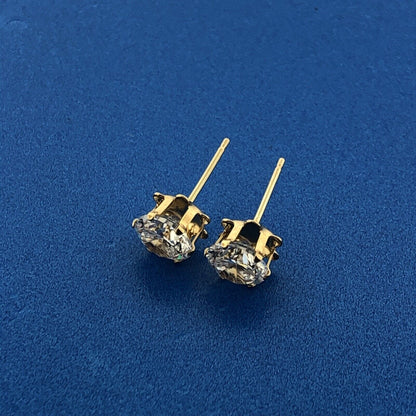 Gorgeous 14k Yellow Gold Large Round Cut Sparkling CZ Stud Earrings