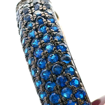 Designer 925 Sterling Silver Blue Quartz Pave Oval Inside Out Hoop Earrings