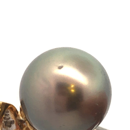 Designer 14K Yellow Gold Black Pearl Diamond Accented Statement Drop Pendant