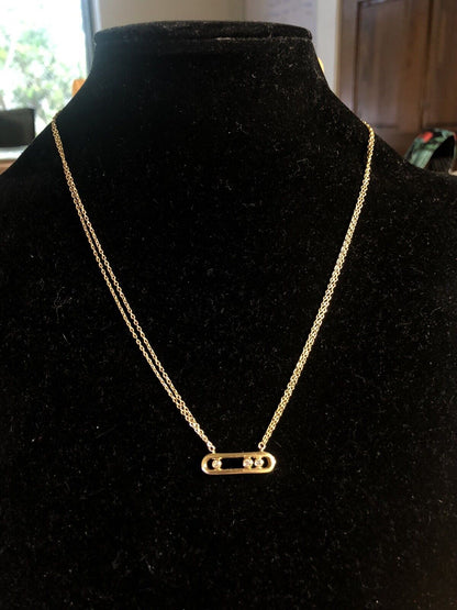 Designer Pacha 18K Yellow Gold Diamond Bar Double Oval Link Chain Necklace