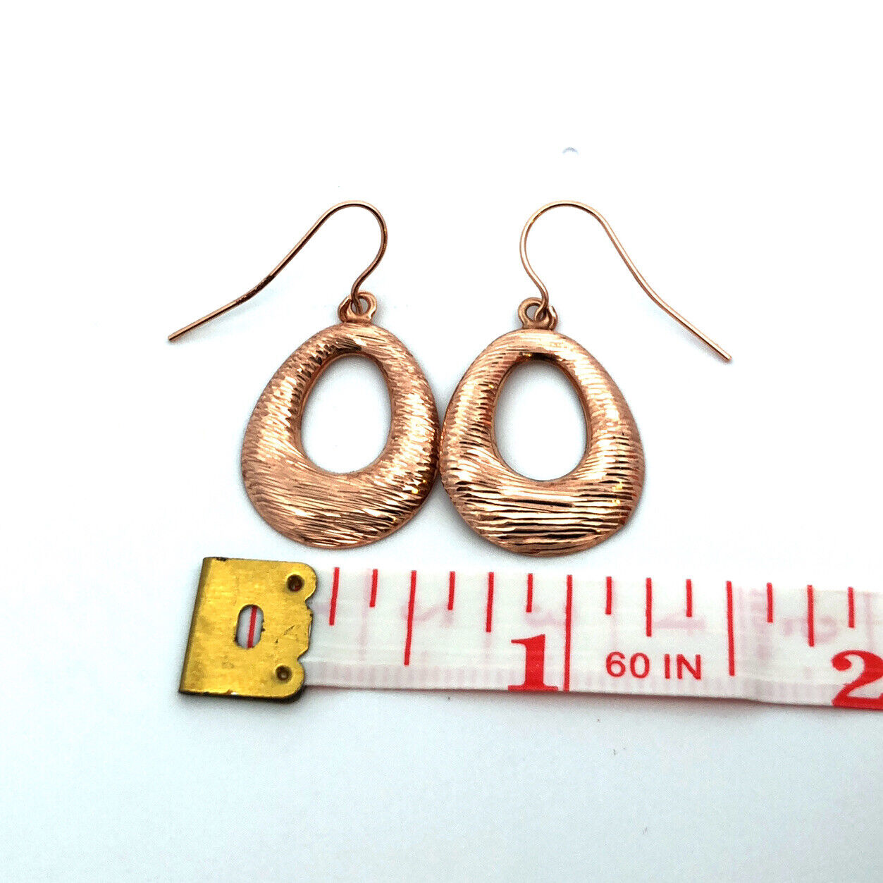 Designer 14K Rose Gold Textured Cut Out Oval Hook Drop Dangle Earrings