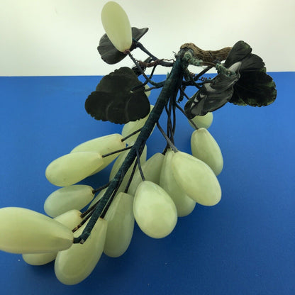 Mid Century Green Jade Hand Carved Leaves Large Long Grape Cluster Decorative