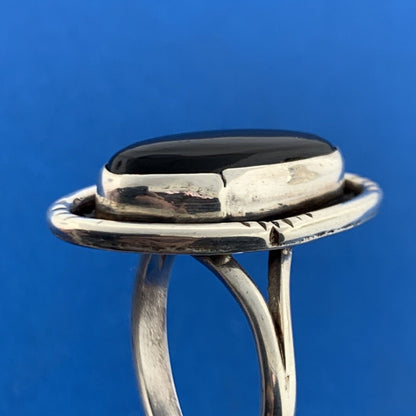 Designer ALEX Sterling Silver 925 Cabochon Black Onyx Finger Ring Size 8.5