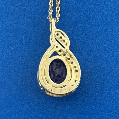 Designer 925 Sterling Silver Vermeil Amethyst Diamond Drop Pendant Necklace