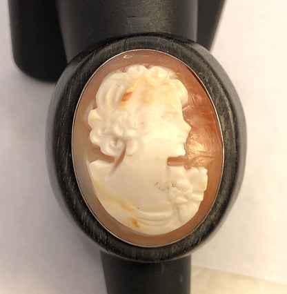 Italian 925 Sterling Silver Chunky Wooden Oval Cameo Statement Cocktail Ring