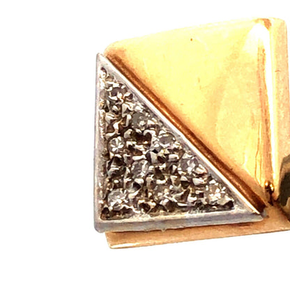 Designer JW 14K Yellow Gold Diamond Square Retro Modernist Stud Earrings