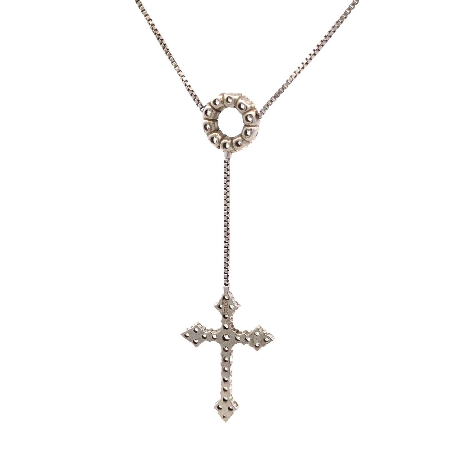 Designer 925 Sterling Silver Cubic Zirconia Drop Dangle Cross Pendant Necklace