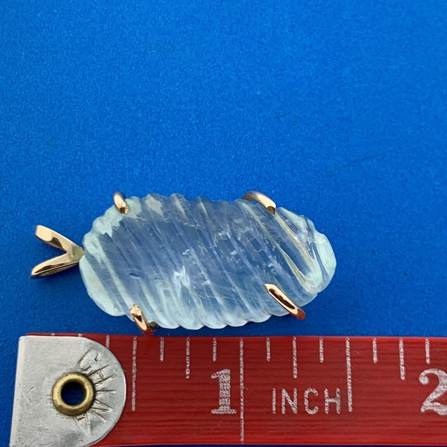 Artisan 14k Yellow Gold Green Tourmaline Carved Joy Vitality Nourishment Pendant