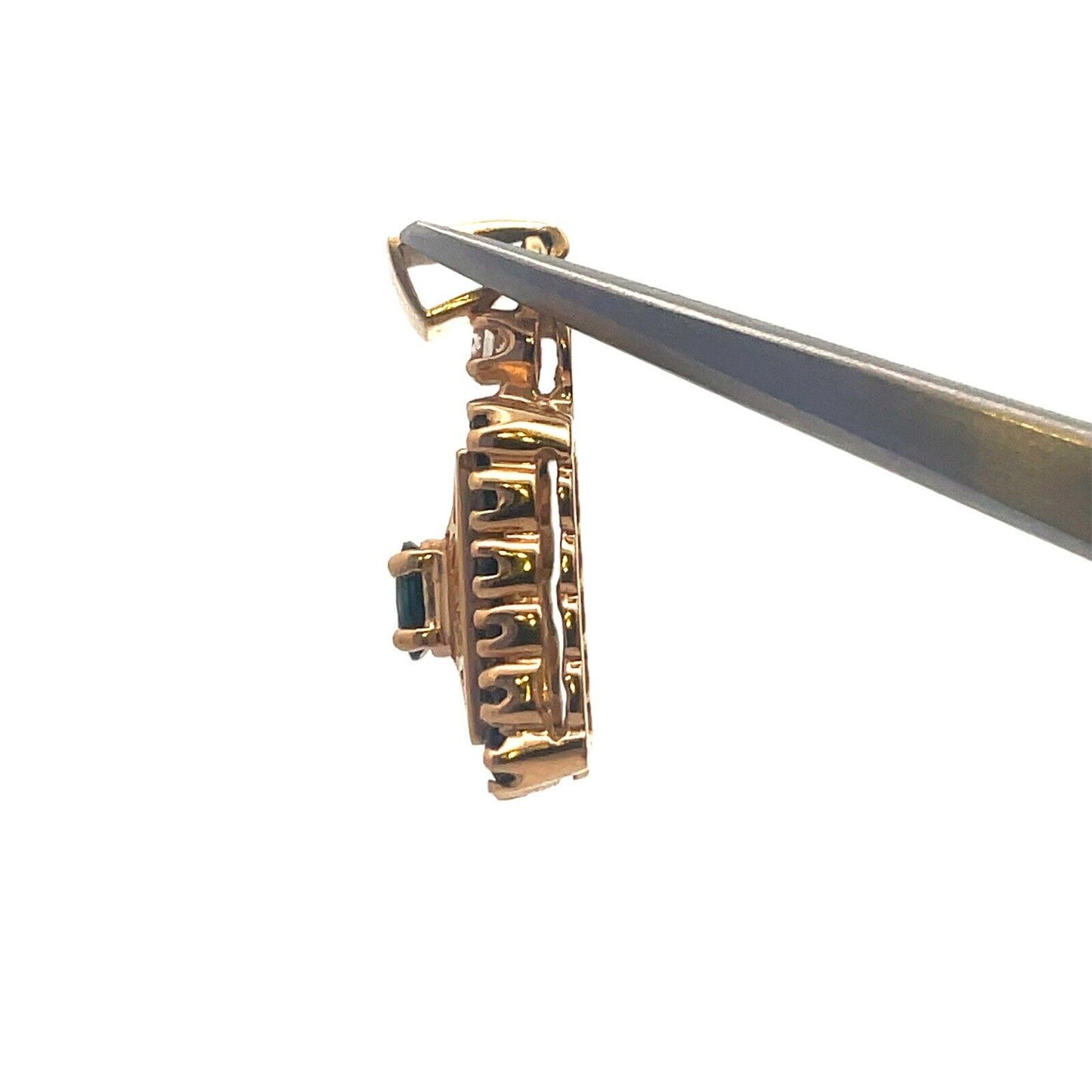 Designer 14K Yellow Gold Oval Blue Sapphire Diamond Accent Filigree Pendant