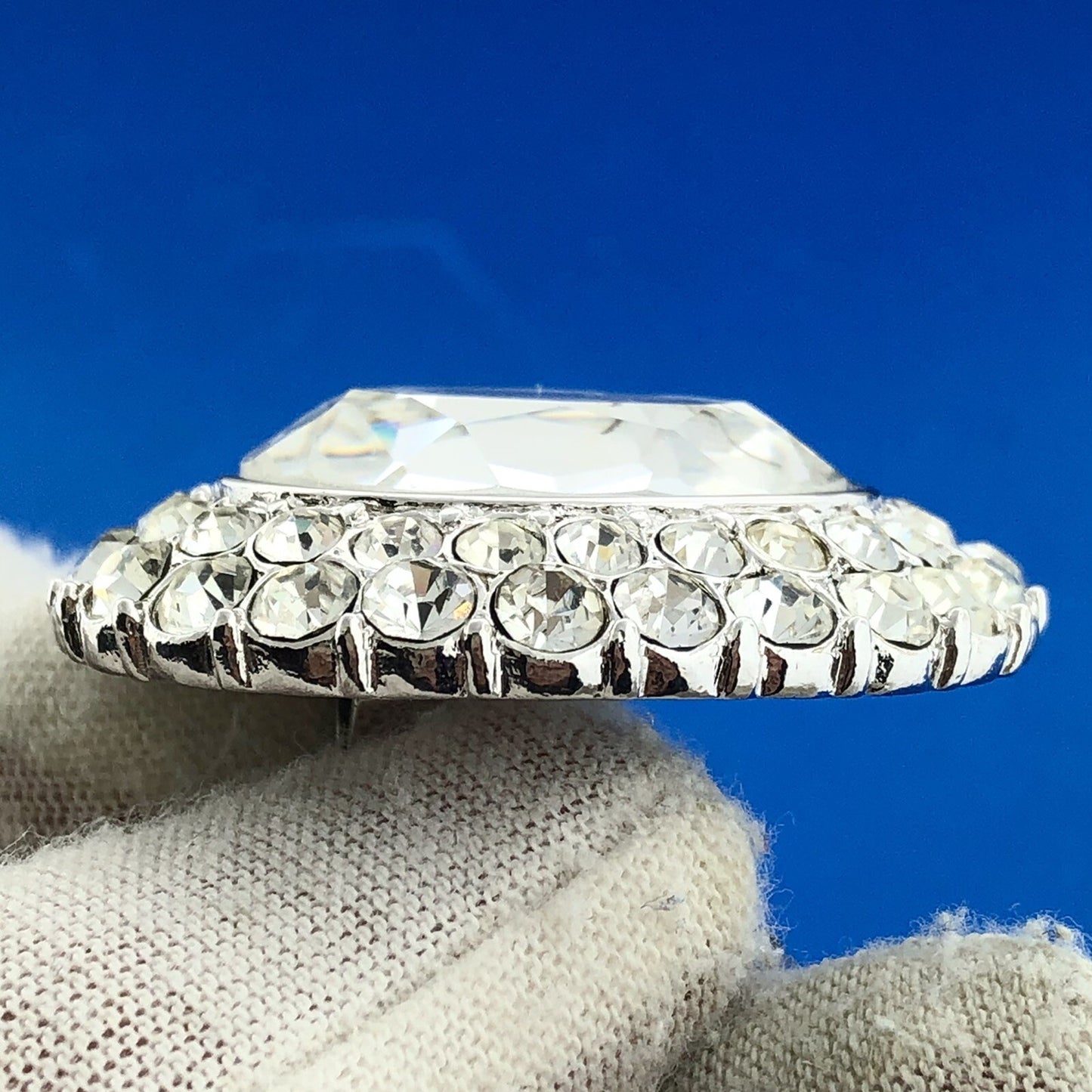 Vintage Yves Saint Laurent Silver Tone Rhinestone Signed Runway Clip Earrings