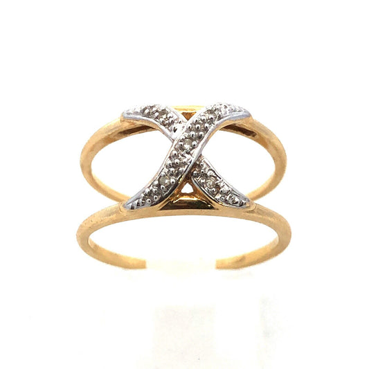 Gorgeous 14k Yellow Gold Round Cut Diamond X Double Band Ring Guard Size 7
