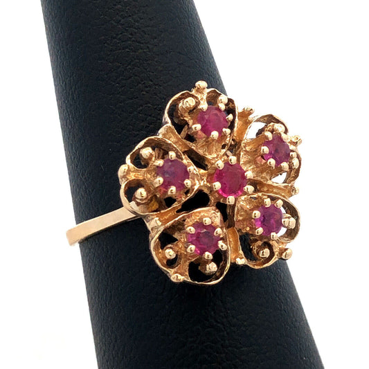 Designer 14K Yellow Gold Pink Tourmaline Flower Cluster Statement Cocktail Ring