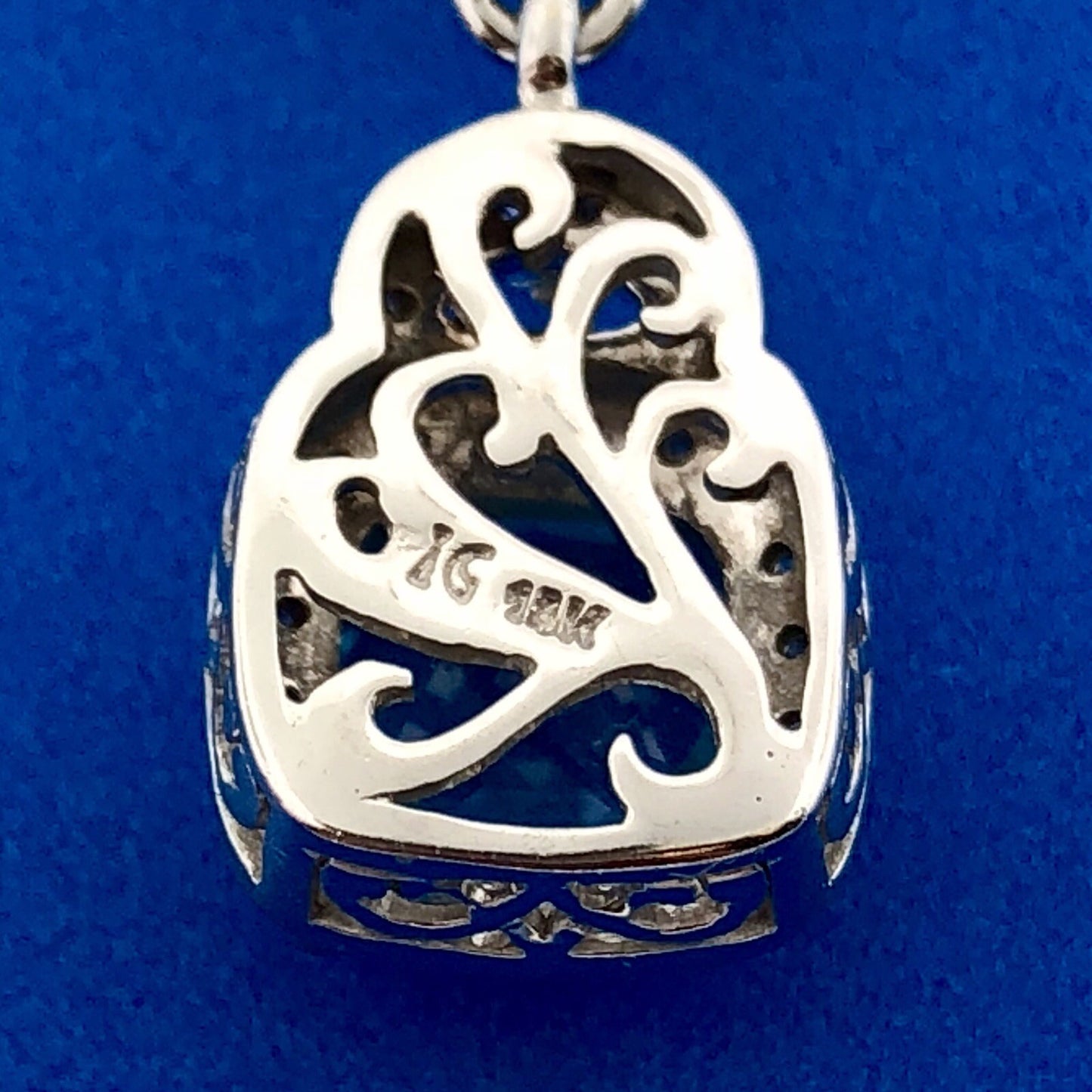 Stunning 14K White Gold Blue Topaz Diamond Aquamarine Accent Double Drop Pendant