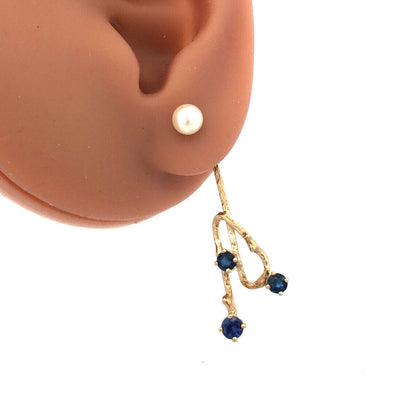 Vintage 14K Yellow Gold Sapphire Amethyst Textured Branch Dangle Earring Jackets
