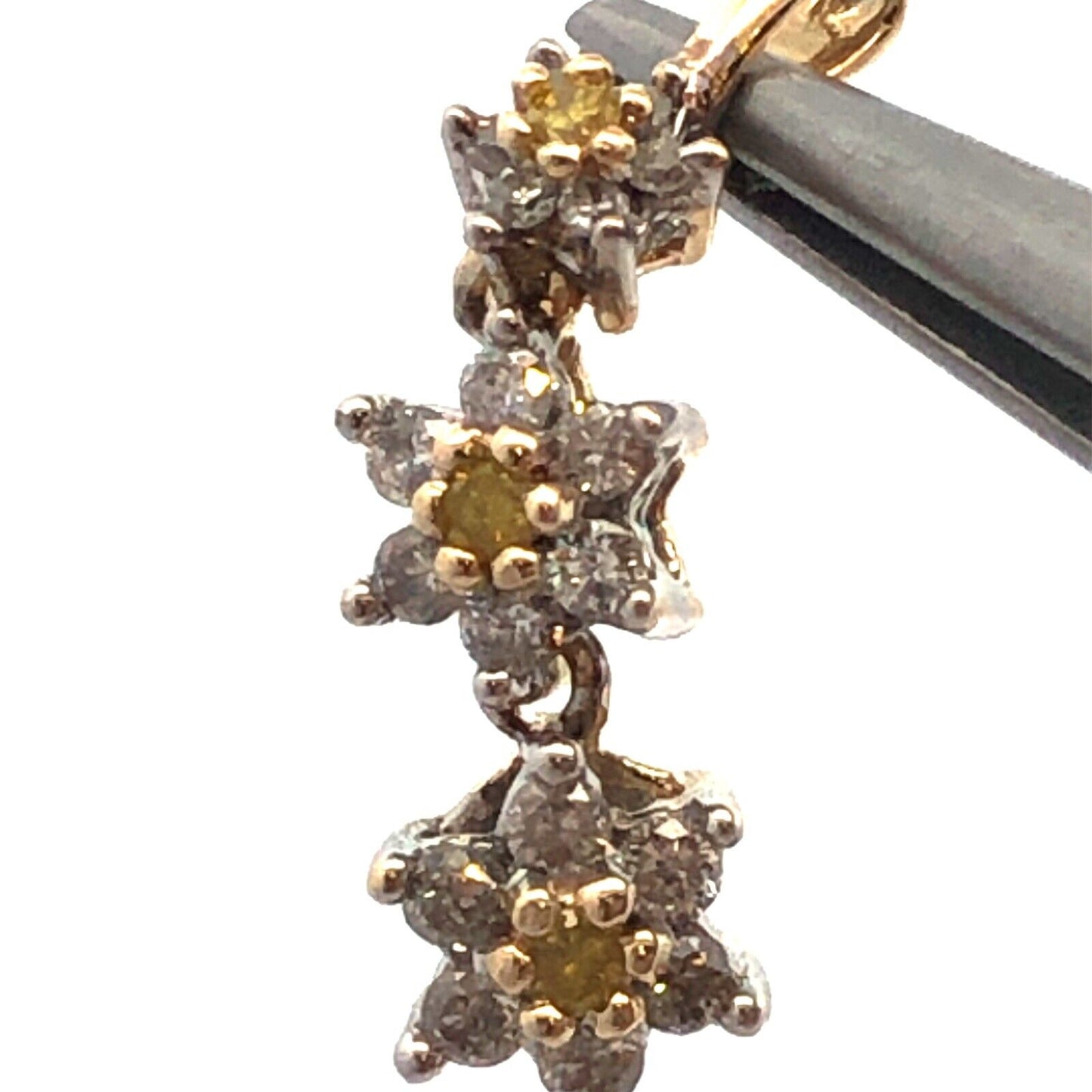 Designer HN 14K Yellow Gold White Yellow Round Diamond Flower Trio Pendant
