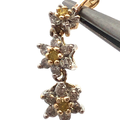 Designer HN 14K Yellow Gold White Yellow Round Diamond Flower Trio Pendant