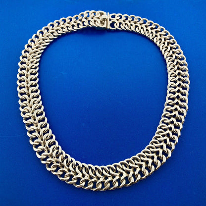 Signed Taxco 925 Sterling Silver Double Cable Link Statement Choker Necklace