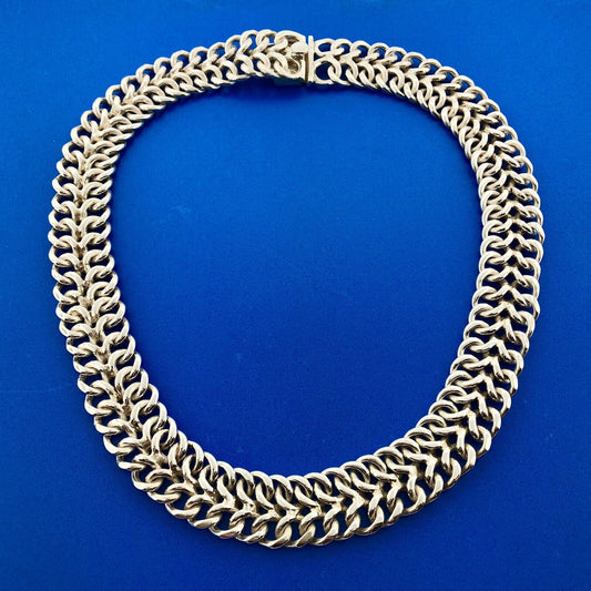 Signed Taxco 925 Sterling Silver Double Cable Link Statement Choker Necklace