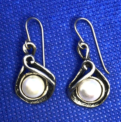 Designer Didae 925 Sterling Silver Modernist Pearl Drop Dangle Hook Earrings
