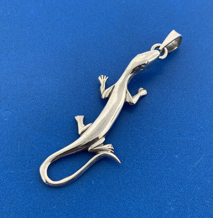 925 Sterling Silver Lizard Gecko Chameleon Reptilian Statement Pendant