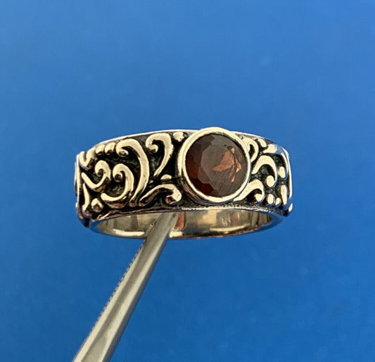 Vintage Sterling Silver Garnet Solitaire Vine Scroll January Anniversary Ring