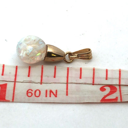14K Yellow Gold Crushed White Opal Round Resin Charm Pendant