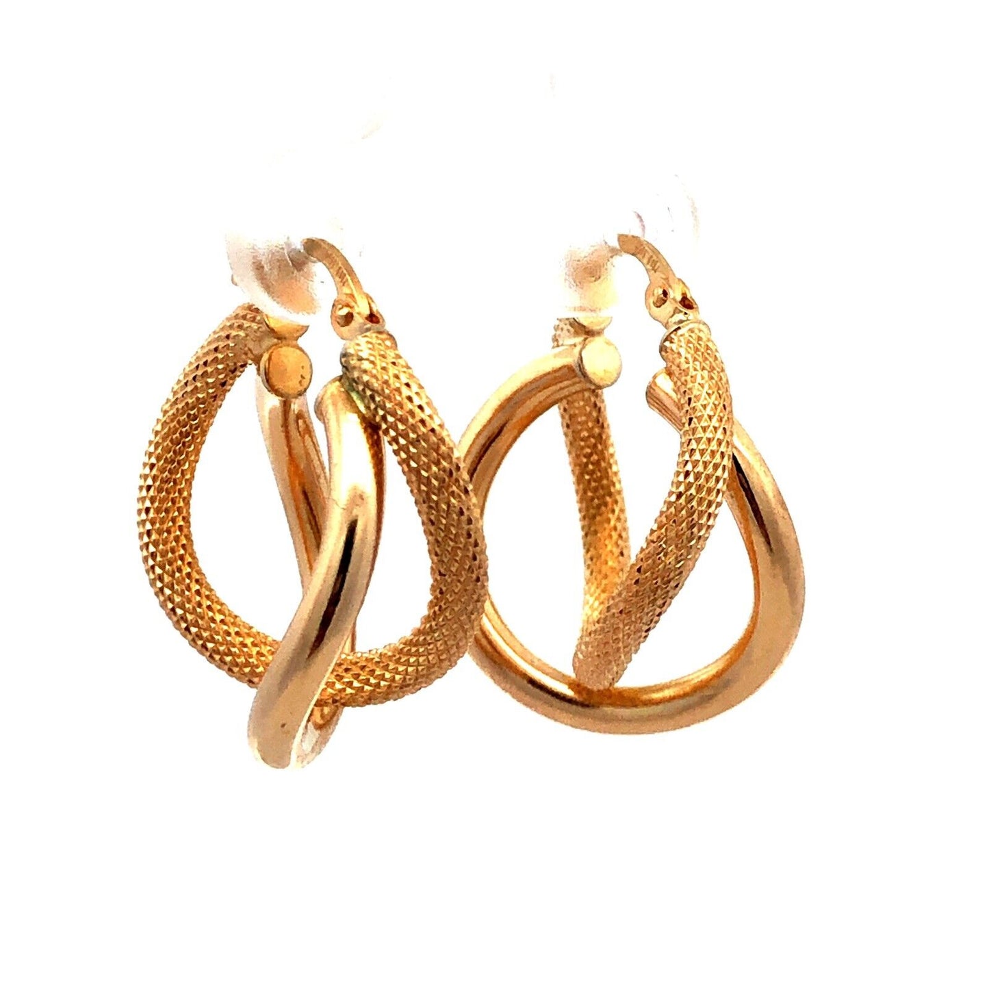 Designer Milor Italy 14K Yellow Gold Snake Skin Textured Double Hoop Earrings