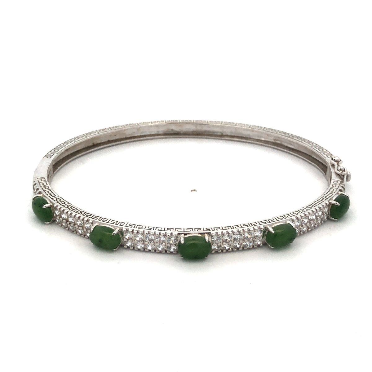 Desinger PAJ JOY 925 Sterling Silver Oval Jade CZ Accented Hinged Cuff Bracelet